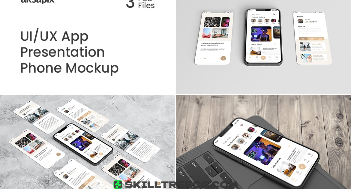 UI/UX App Presentation - Phone Mockup（955892）-技能树